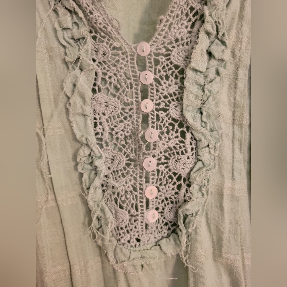 Free People Elora Pleated Ruffle Mini Dress L Windownpane Mermaid Tail Green$148 - Picture 5 of 11